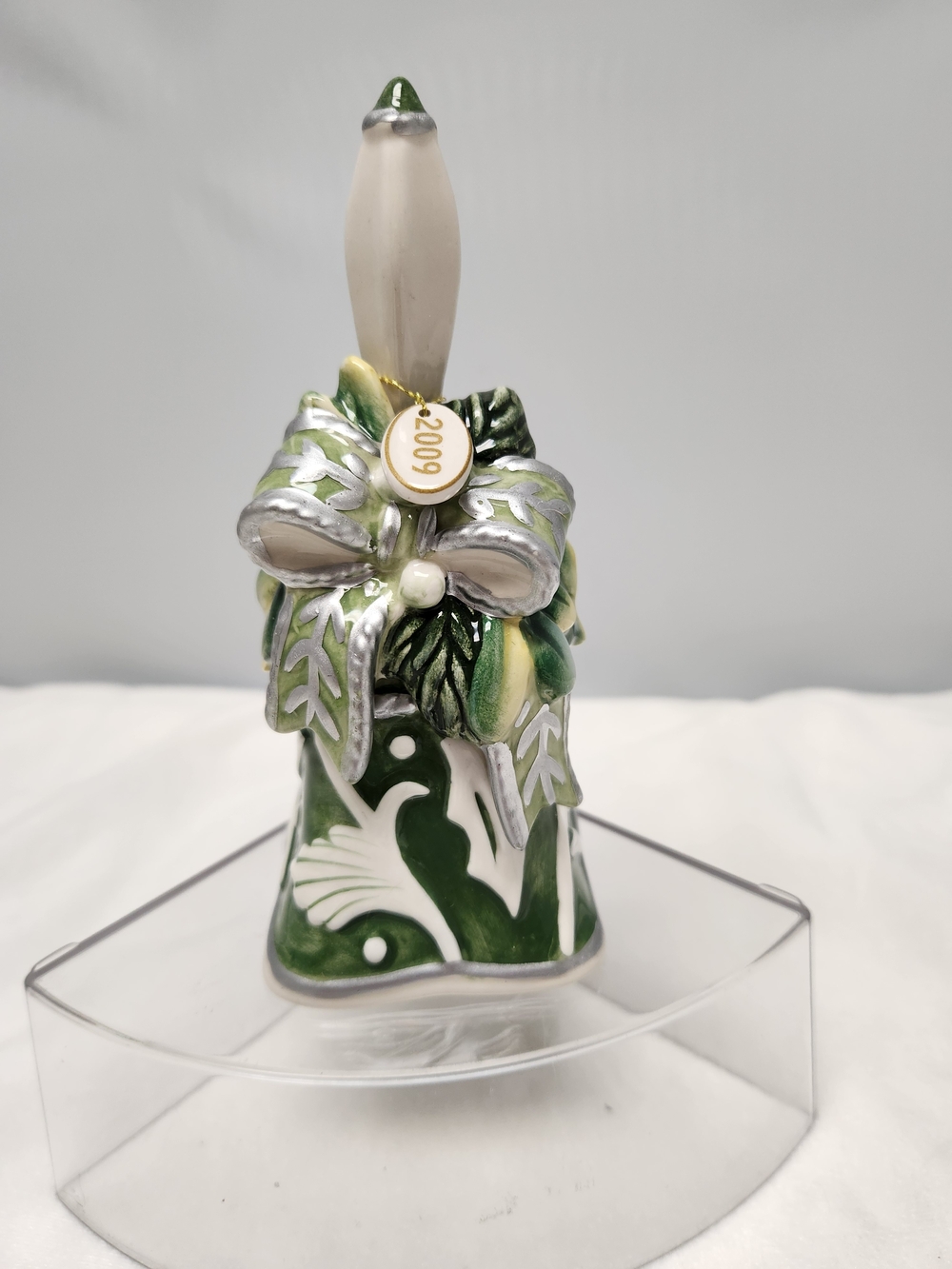 Fitz and Floyd Green and Silver Holiday Bell Ornament